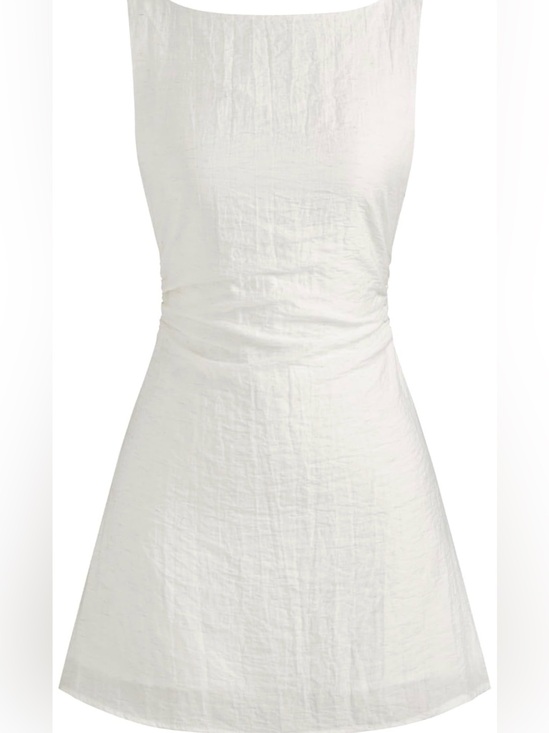 Cider Dresses & Skirts - CIDER Mini Dress Backless Bow Tie Solid Linen Blend Boat Neck Off White Small